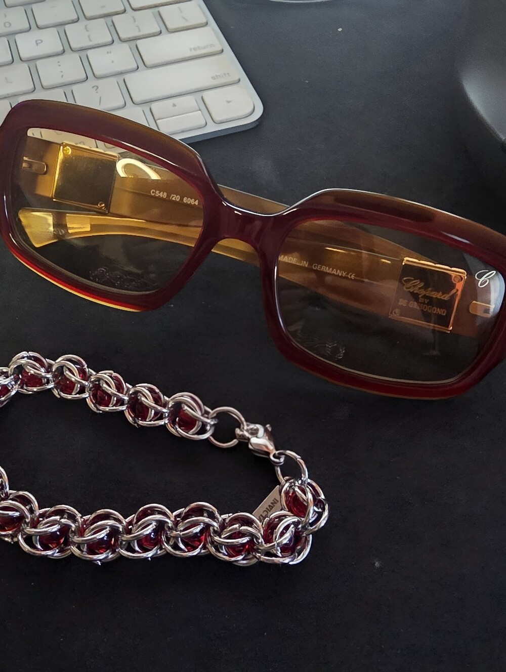 Chopard Burgundy/Caramel Gold Square Sunglasses
